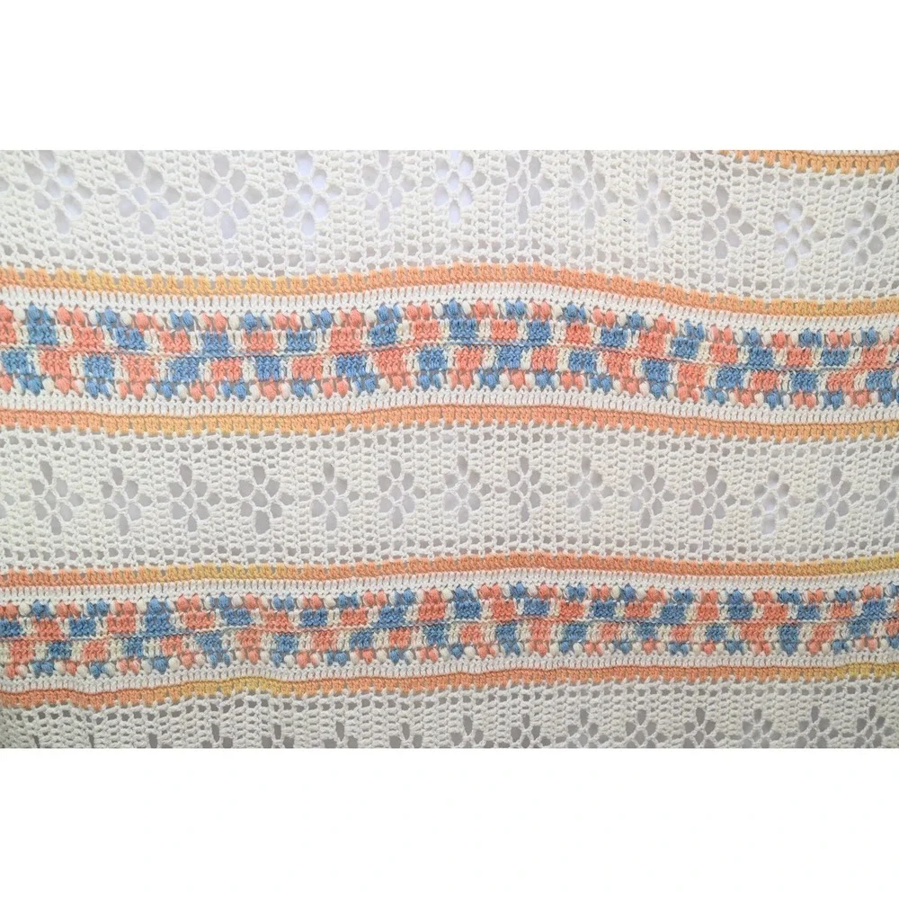 Vintage Cream, Pink and Blue Crochet Blanket 70